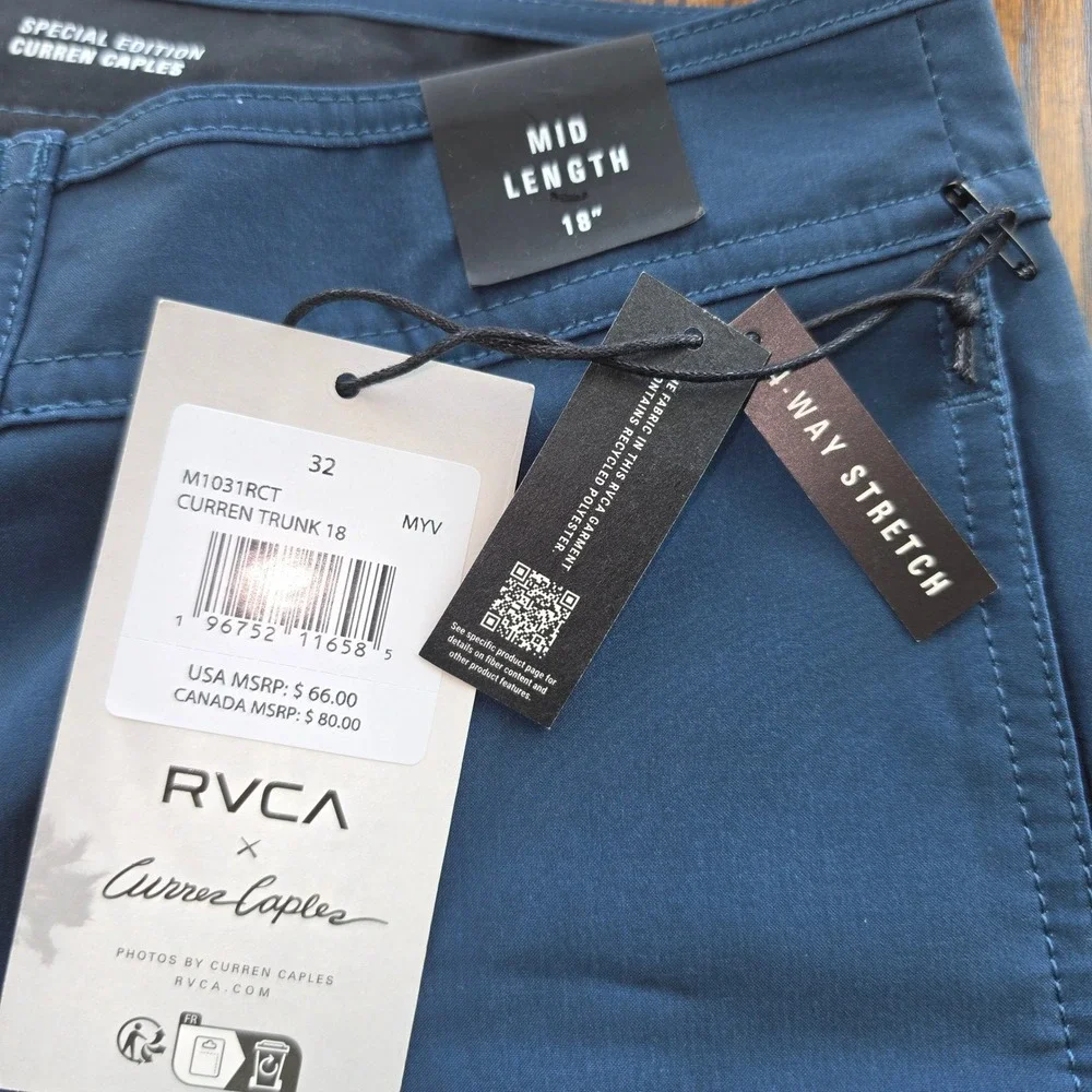 RVCA Mens Curren Caples Special Edition Board Shorts Blue Striped Size 32 NWT
